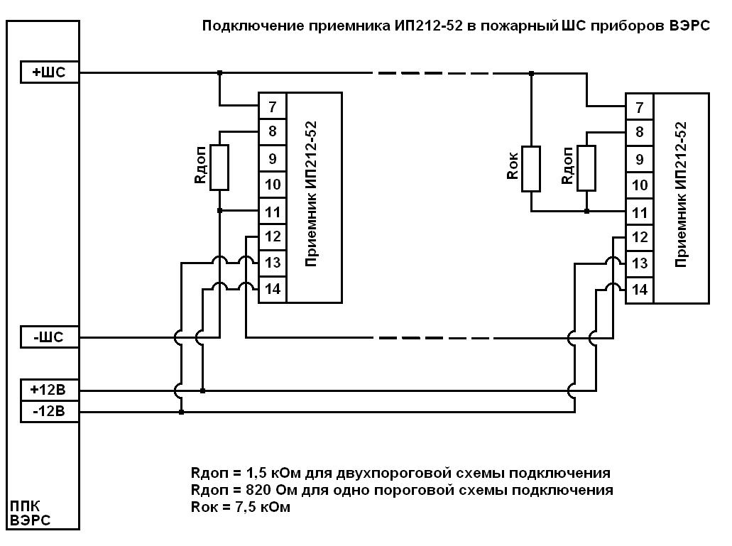 Извещатель с2000 ипдл. Схема подключения датчика пожарной сигнализации ИП-212. Ип212-52м (ИПДЛ-52м) схема подключения к ВЭРС. Ип212-52м ИПДЛ-52м схема подключения. ИПДЛ-52м схема подключения к сигнал 20м.